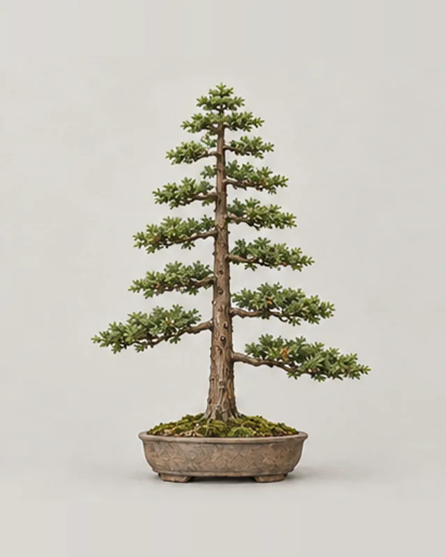 Ilustração de um bonsai no estilo vertical formal